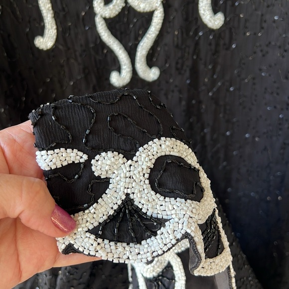 Vintage Brilliante JA 100% Silk Allover Beaded Black White Sheath Midi Dress 2X - Picture 14 of 15